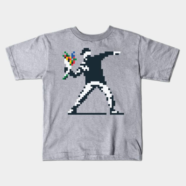 Flower Thrower Pixel Kids T-Shirt by 8bitbaba